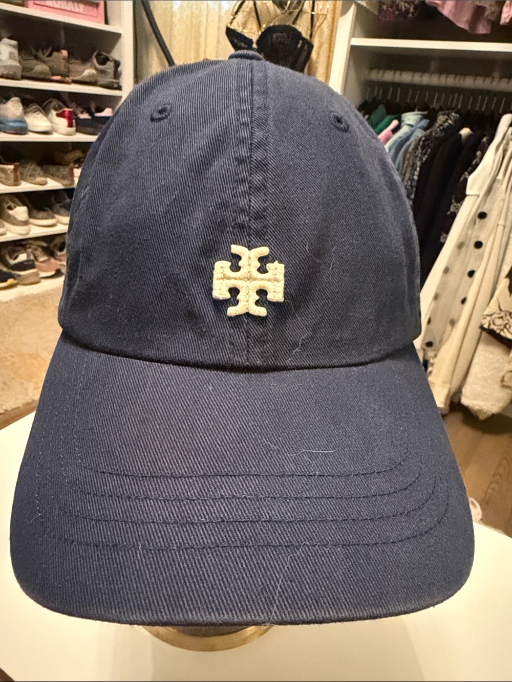 Tory Burch Navy Cotton Baseball Cap with Cream Logo